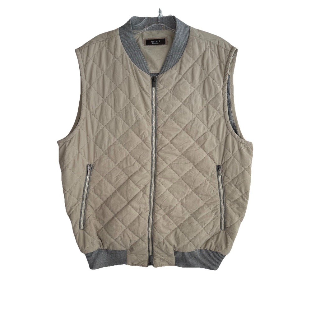 Peserico Argyle Quilted Padded Vest Men's Size 52‎ / 44US Beige Gray EUC
